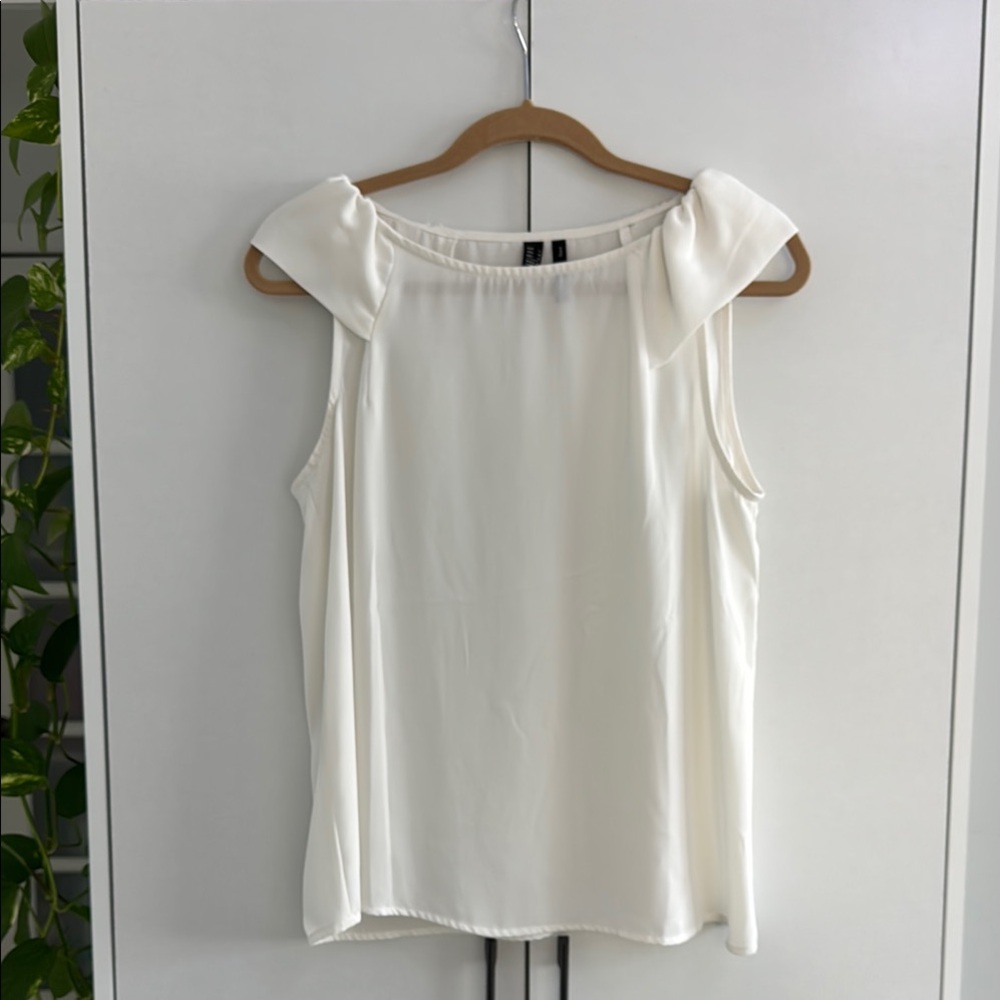 Mango White Flutter Sleeve Blouse with Bib Collar